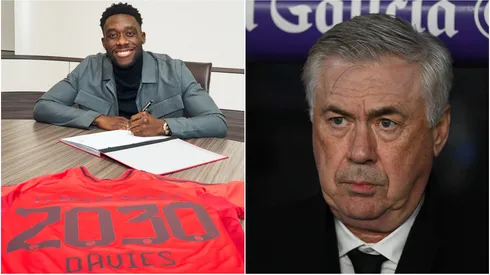 Alphonso Davies (left) and Carlo Ancelotti (right)