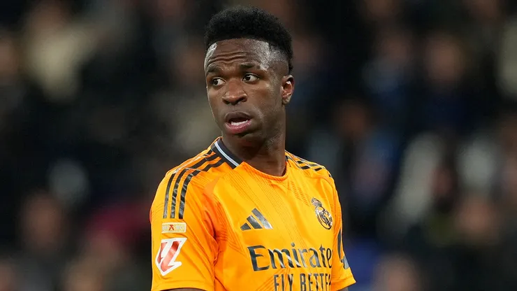 Vinicius Junior of Real Madrid looks on during the LaLiga match between RCD Espanyol de Barcelona and Real Madrid CF at RCDE Stadium on February 01, 2025 in Barcelona, Spain.
