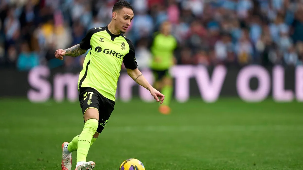 Antony Matheus dos Santos of Real Betis Balompie plays during the La Liga EA Sports match between RC Celta de Vigo and Real Betis Balompie at Estadio Abanca Balaidos in Vigo, Spain, on February 8, 2025.