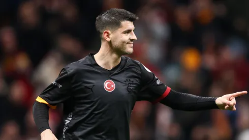 Alvaro Morata of Galatasaray celebrates after scoring his team's first goal during the Turkish Super League match between Galatasaray and Adana Demirspor at Rams Park Stadium on February 9, 2025 in Istanbul, Turkey.