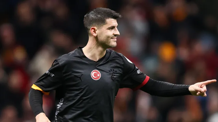 Alvaro Morata of Galatasaray celebrates after scoring his team's first goal during the Turkish Super League match between Galatasaray and Adana Demirspor at Rams Park Stadium on February 9, 2025 in Istanbul, Turkey.