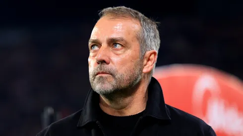 Hansi Flick, Head Coach of FC Barcelona, looks on prior to the LaLiga match between Sevilla FC and FC Barcelona at Estadio Ramon Sanchez Pizjuan on February 09, 2025 in Seville, Spain.