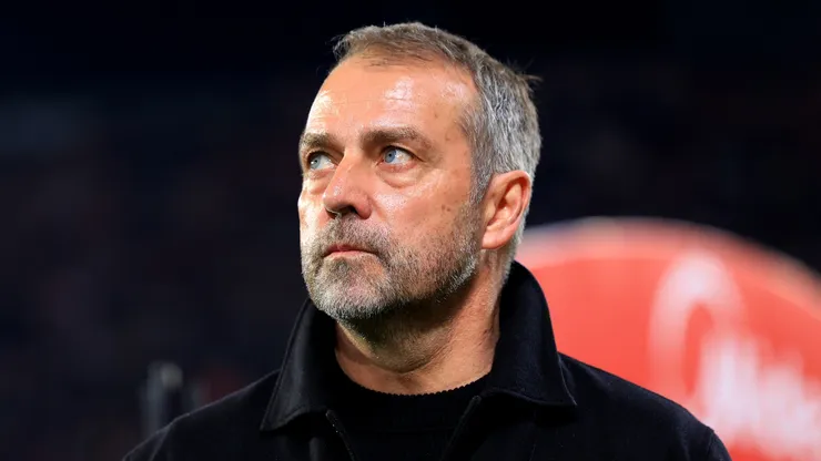 Hansi Flick, Head Coach of FC Barcelona, looks on prior to the LaLiga match between Sevilla FC and FC Barcelona at Estadio Ramon Sanchez Pizjuan on February 09, 2025 in Seville, Spain.