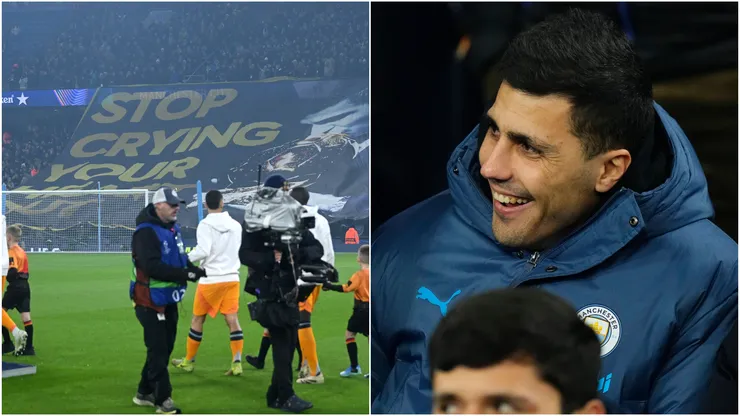 Manchester City fans (left) and Rodri (right)