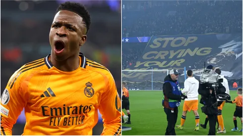 Vinicius (left) and Manchester City fans (right)