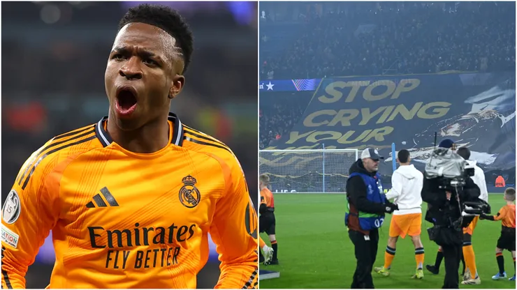 Vinicius (left) and Manchester City fans (right)