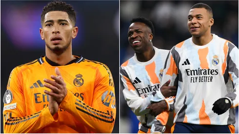 Jude Bellingham (left), Kylian Mbappe and Vinicius (right)