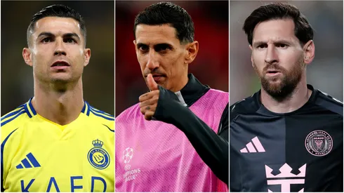 Cristiano Ronaldo (left), Angel Di Maria (center), Lionel Messi (right)