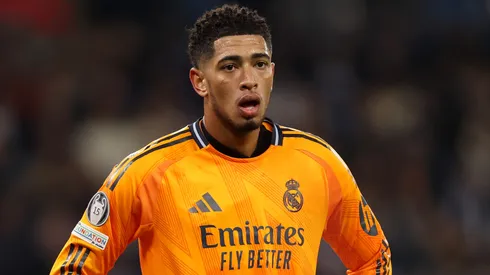 Jude Bellingham of Real Madrid during the UEFA Champions League 2024/25 League Knockout Play-off first leg match between Manchester City and Real Madrid C.F. at Manchester City Stadium on February 11, 2025 in Manchester, England.
