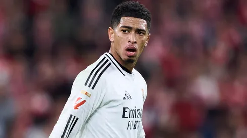 Jude Bellingham of Real Madrid looks on during the LaLiga match between Athletic Club and Real Madrid CF at Estadio de San Mames on December 04, 2024 in Bilbao, Spain.