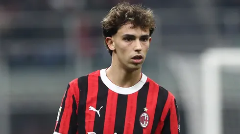 Joao Felix of AC Milan looks on during the Coppa Italia, Quarter Final match between AC Milan and AS Roma at Stadio Giuseppe Meazza on February 05, 2025 in Milan, Italy.
