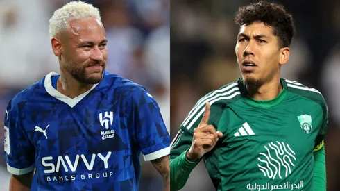 Neymar of Al-Hilal and Roberto Firmino of Al-Ahli.