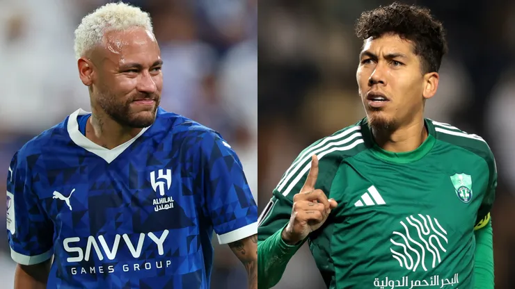 Neymar of Al-Hilal and Roberto Firmino of Al-Ahli.