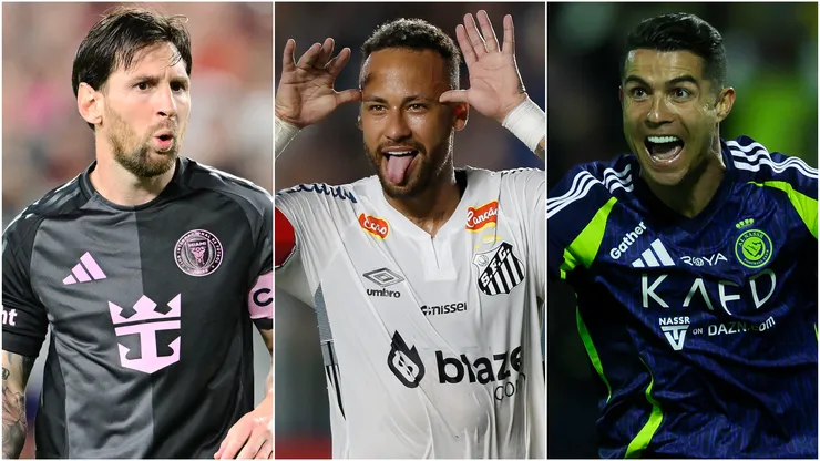 Lionel Messi (left), Neymar (center), and Cristiano Ronaldo (right)