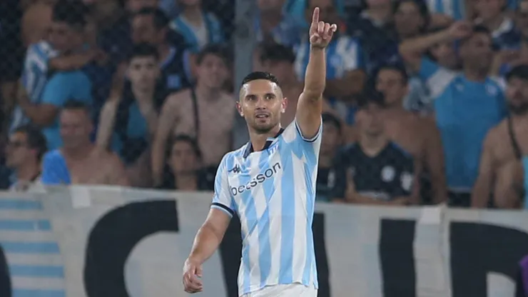 Adrian Martinez of Racing Club celebrates after scoring a goal.