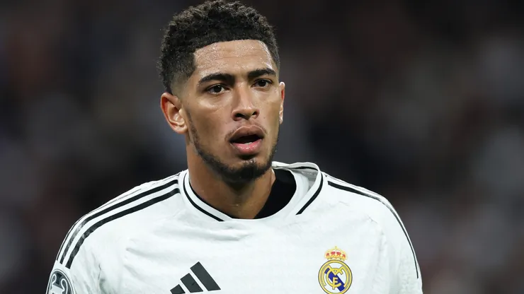 Jude Bellingham of Real Madrid during the UEFA Champions League 2024/25 League Knockout Play-off second leg match between Real Madrid C.F. and Manchester City at Santiago Bernabeu Stadium on February 19, 2025 in Madrid, Spain.