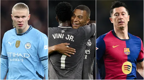 Erling Haaland (left), Kylian Mbappe, and Vinicius (center), Robert Lewandowski (right)