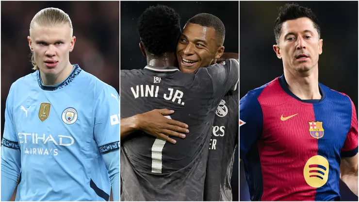 Erling Haaland (left), Kylian Mbappe, and Vinicius (center), Robert Lewandowski (right)