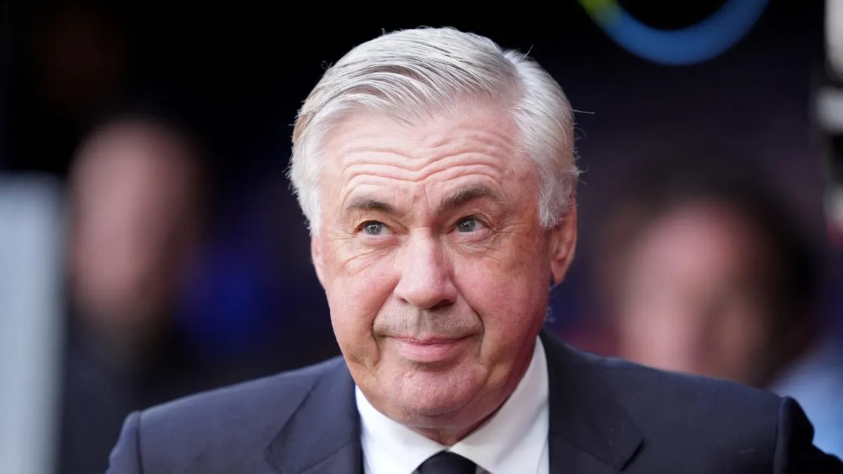 Carlo Ancelotti, Head Coach of Real Madrid, reacts during the LaLiga match between CA Osasuna and Real Madrid CF at Estadio El Sadar on February 15, 2025 in Pamplona, Spain.