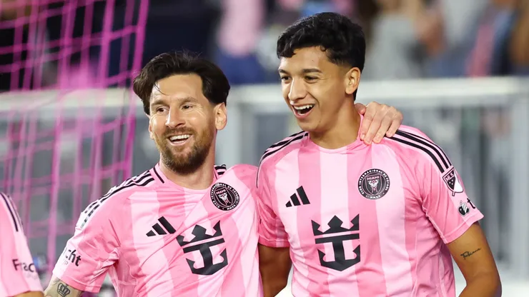 Tomás Aviles #6 of Inter Miami CF celebrates with teammates after scoring the team's first goal during the MLS match between Inter Miami CF and New York City FC at Chase Stadium on February 22, 2025 in Fort Lauderdale, Florida.