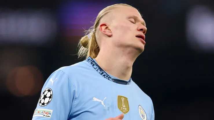 Erling Haaland of Manchester City during the UEFA Champions League 2024/25 League Knockout Play-off first leg match between Manchester City and Real Madrid C.F. at Manchester City Stadium on February 11, 2025 in Manchester, England.