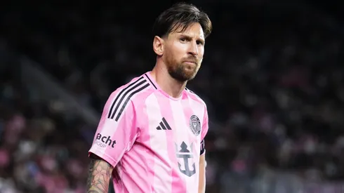 Lionel Messi #10 of Inter Miami CF reacts during the MLS match between Inter Miami CF and New York City FC at Chase Stadium on February 22, 2025 in Fort Lauderdale, Florida.