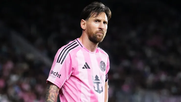 Lionel Messi #10 of Inter Miami CF reacts during the MLS match between Inter Miami CF and New York City FC at Chase Stadium on February 22, 2025 in Fort Lauderdale, Florida.