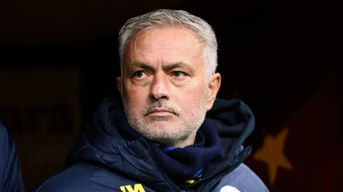 Head coach Jose Mourinho of Fenerbahce looks on during the Turkish Super League match between Galatasaray and Fenerbahce at Rams Park Stadium on February 23, 2025 in Istanbul, Turkey.