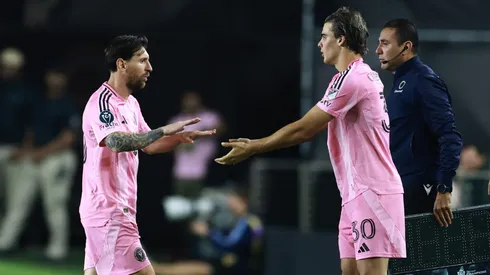 Lionel Messi #10 of Inter Miami is substituted for Benjamin Cremaschi #30 during the second half of a 2025 Concacaf Champions Cup second leg match between Sporting Kansas City and Inter Miami at Chase Stadium on February 25, 2025 in Fort Lauderdale, Florida.