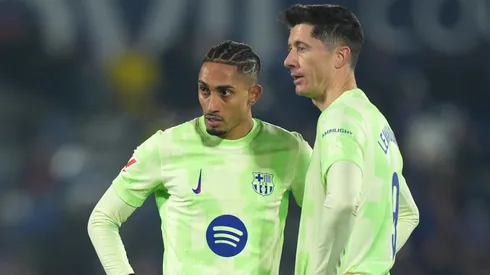 Raphinha and Robert Lewandowski of Barcelona