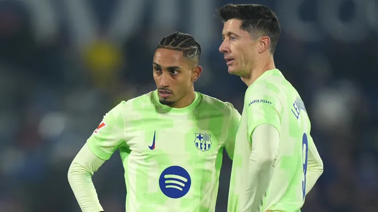 Raphinha and Robert Lewandowski of Barcelona