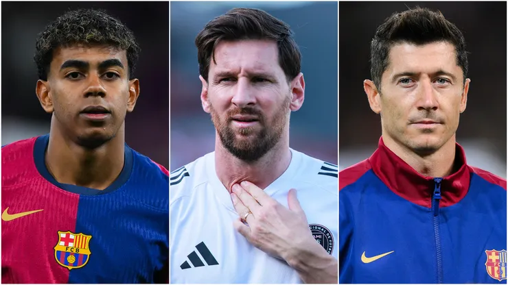Lamine Yamal (left), Lionel Messi (center), and Robert Lewandowski (right)