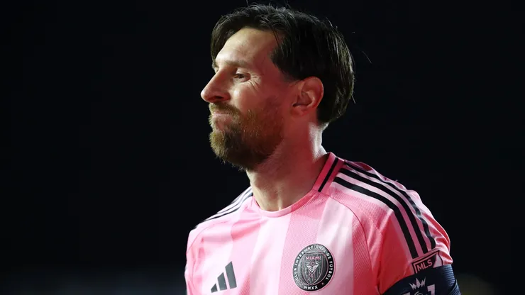 Lionel Messi #10 of Inter Miami reacts during the second half of a 2025 Concacaf Champions Cup second leg match between Sporting Kansas City and Inter Miami at Chase Stadium on February 25, 2025 in Fort Lauderdale, Florida.
