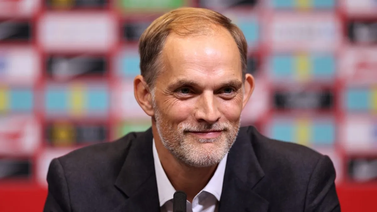 Thomas Tuchel, Manager of England, speaks to the media during a press conference as he is announced as the new England manager at Wembley Stadium on October 16, 2024 in London, England.