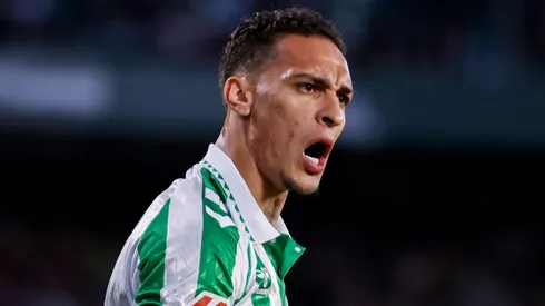 Antony of Real Betis is in action during the La Liga EA Sports match between Real Betis and Real Madrid at Benito Villamarin in Seville, Spain, on March 1, 2025.