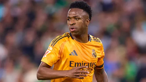 Vinicius Junior of Real Madrid looks on during the LaLiga match between Real Betis Balompie and Real Madrid CF at Estadio Benito Villamarin on March 01, 2025 in Seville, Spain.