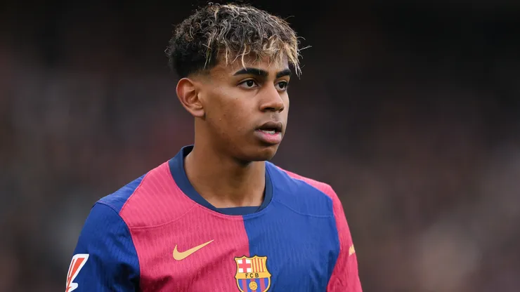 Lamine Yamal of FC Barcelona looks on during the La Liga EA match between FC Barcelona and Real Sociedad at Estadi Olimpic Lluis Companys on March 02, 2025 in Barcelona, Spain.