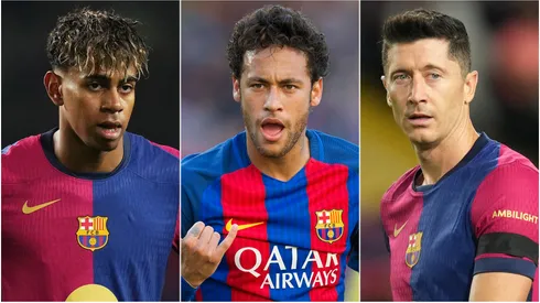 Lamine Yamal (left), Neymar (center), and Robert Lewandowski (right)