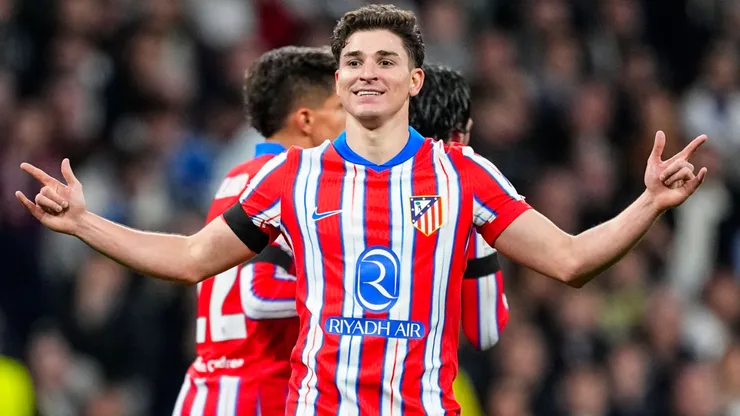 Julian Alvarez of Atletico de Madrid celebrates a goal during the UEFA Champions League 2024 25 League Round of 16 First Leg match between Real Madrid CF and Atletico de Madrid, at Santiago Bernabeu stadium on March 04, 2025, in Madrid, Spain.