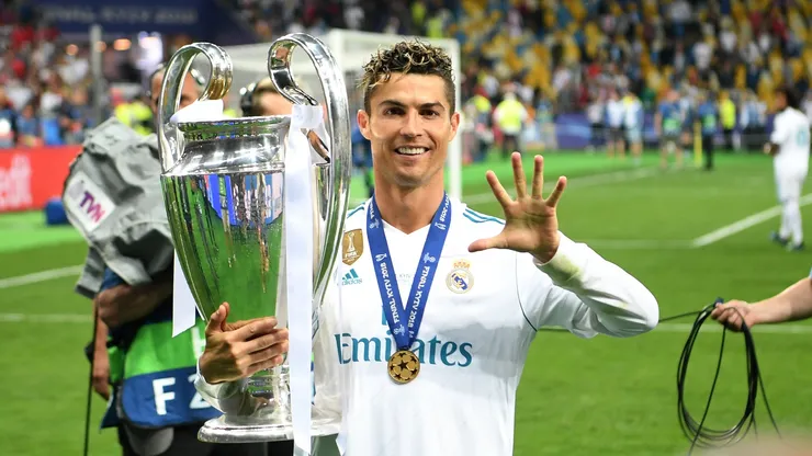 Cristiano Ronaldo of Real Madrid poses with the UEFA Champions League trophy