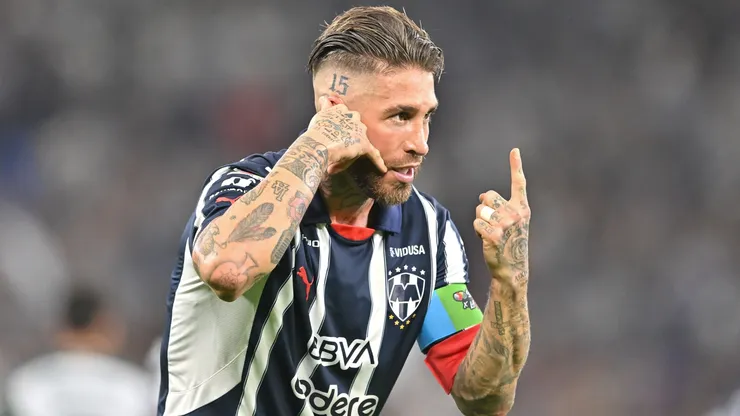 Sergio Ramos of Monterrey celebrates after scoring the team's second goal during the 10th round match between Monterrey and Santos Laguna as part of the Torneo Clausura 2025 Liga MX at BBVA Stadium on March 02, 2025 in Monterrey, Mexico.
