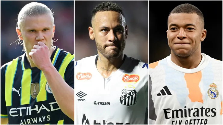 Erling Haaland (left), Neymar (center), and Kylian Mbappe (right)
