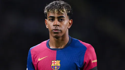 Lamine Yamal of FC Barcelona looks on during the UEFA Champions League 2024/25 UEFA Champions League 2024/25 Round of 16 Second Leg match between FC Barcelona and SL Benfica at Estadi Olímpic Lluís Companys on March 11, 2025 in Barcelona, Spain.