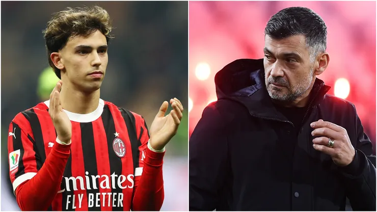 Joao Felix of AC Milan, and Sergio Conceicao, Head Coach of AC Milan.