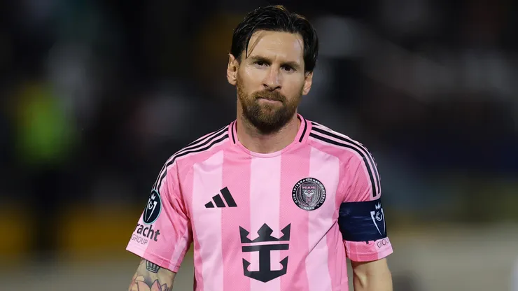 Lionel Messi #10 of Inter Miami CF reacts during the 2025 Concacaf Champions Cup Round of 16 Second Leg match between Cavalier SC and Inter Miami CF at The Jamaican National Stadium on March 13, 2025 in Kingston, Jamaica.