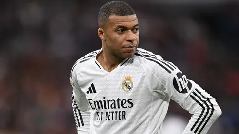 Kylian Mbappe of Real Madrid looks on during the LaLiga match between Real Madrid CF and Girona FC at Estadio Santiago Bernabeu on February 23, 2025 in Madrid, Spain.