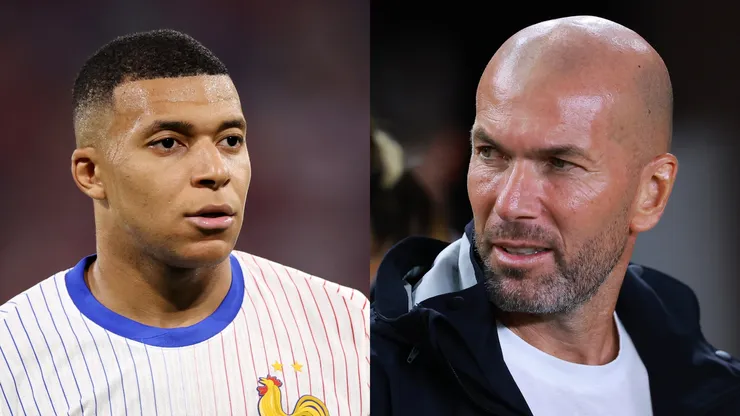Kylian Mbappe (L) of France and soccer legend Zinedine Zidane (R).
