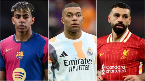 Lamine Yamal (left), Kylian Mbappe (center), and Mohamed Salah (right)