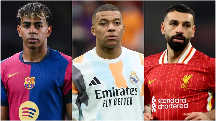 Lamine Yamal (left), Kylian Mbappe (center), and Mohamed Salah (right)
