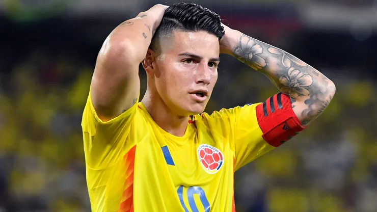 James Rodriguez of Colombia reacts during the South American FIFA World Cup 2026 Qualifier match between Colombia and Ecuador at Roberto Melendez Metropolitan Stadium on November 19, 2024 in Barranquilla, Colombia.